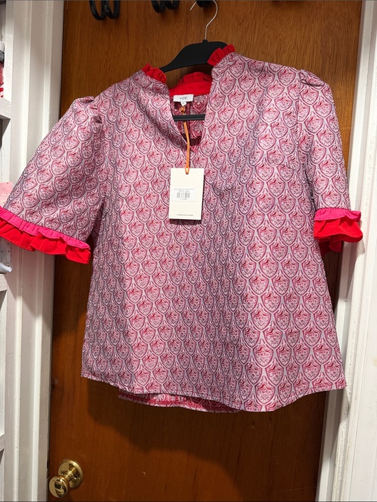 Voy Tops - VOV Pink Patterned Ruffle-Sleeve Blouse